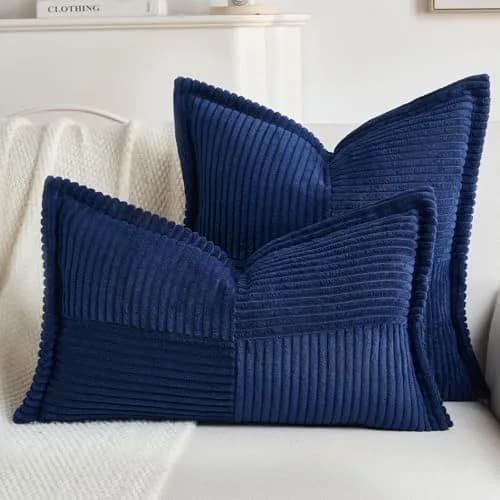 HAUSSY Corduroy Throw Pillow Covers 22x22 Inch Navy Blue | Durable, Soft & Versatile thumbnail 6
