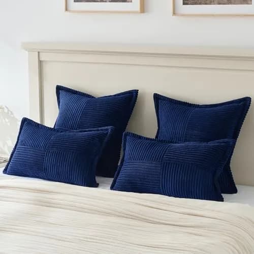 HAUSSY Corduroy Throw Pillow Covers 22x22 Inch Navy Blue | Durable, Soft & Versatile thumbnail 7