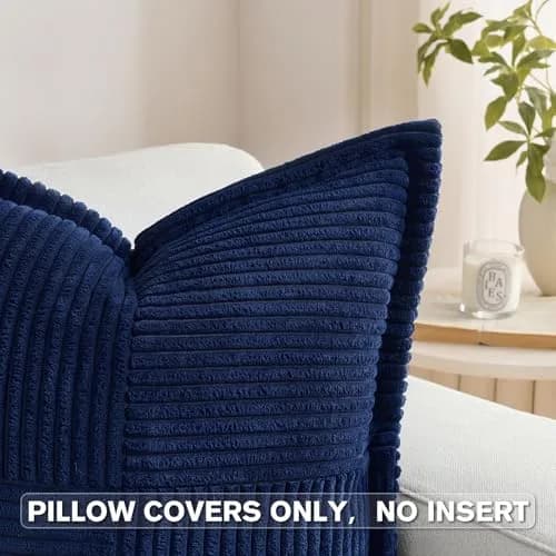 HAUSSY Corduroy Throw Pillow Covers 22x22 Inch Navy Blue | Durable, Soft & Versatile thumbnail 3