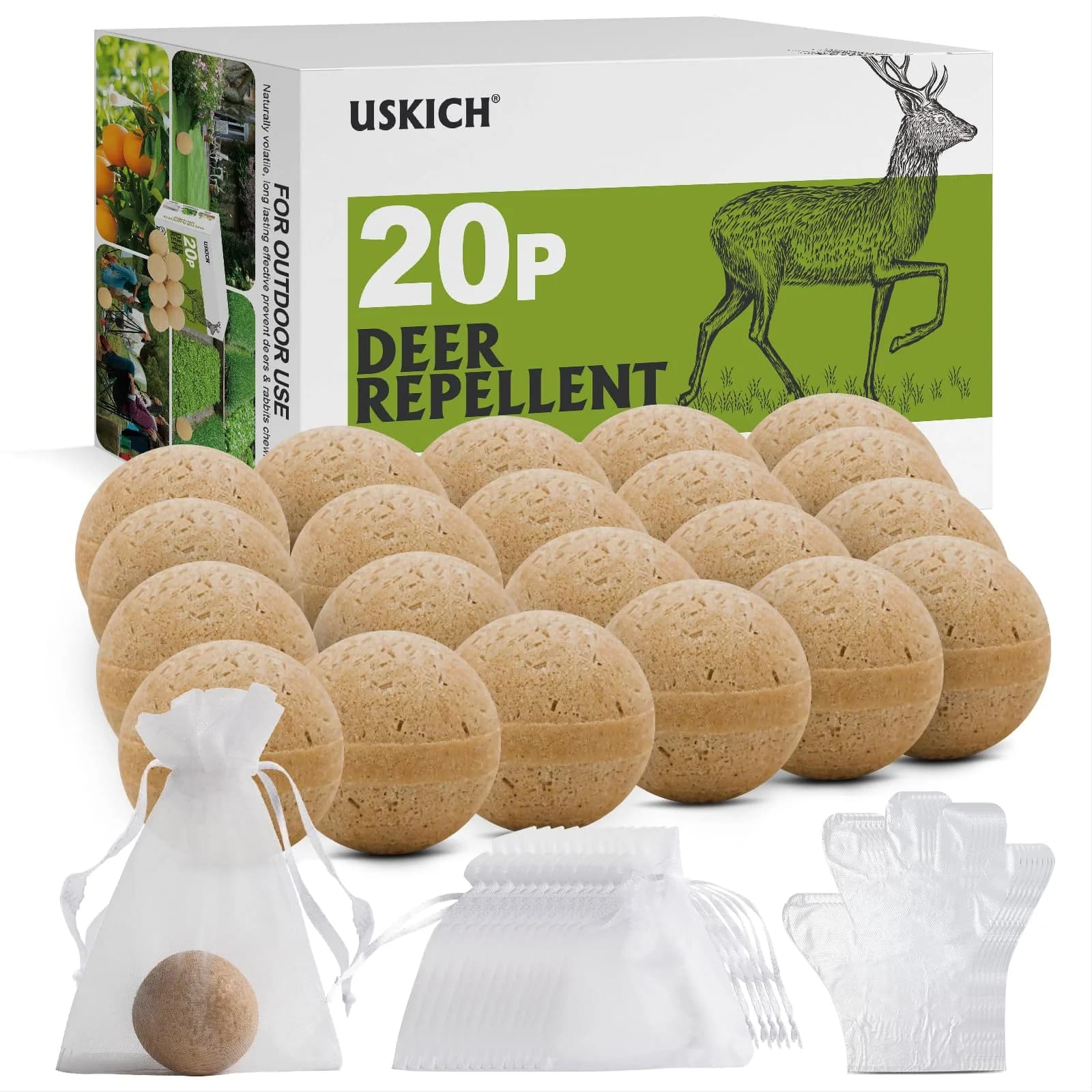 USKICH 20 Pack Deer & Rabbit Repellent Sticks | Peppermint & Garlic Scent (20 Count) - main product image