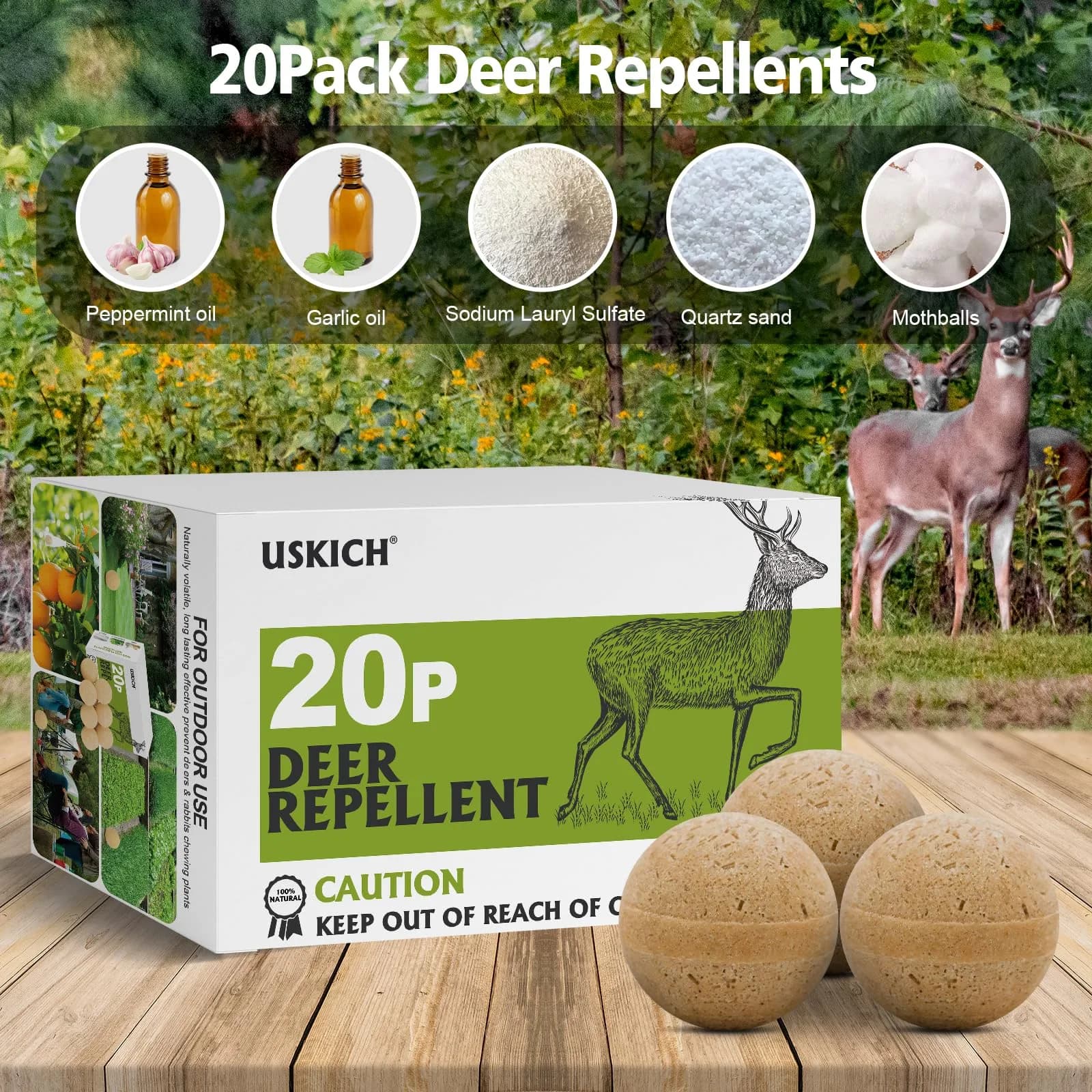 USKICH 20 Pack Deer & Rabbit Repellent Sticks | Peppermint & Garlic Scent (20 Count) - view 4
