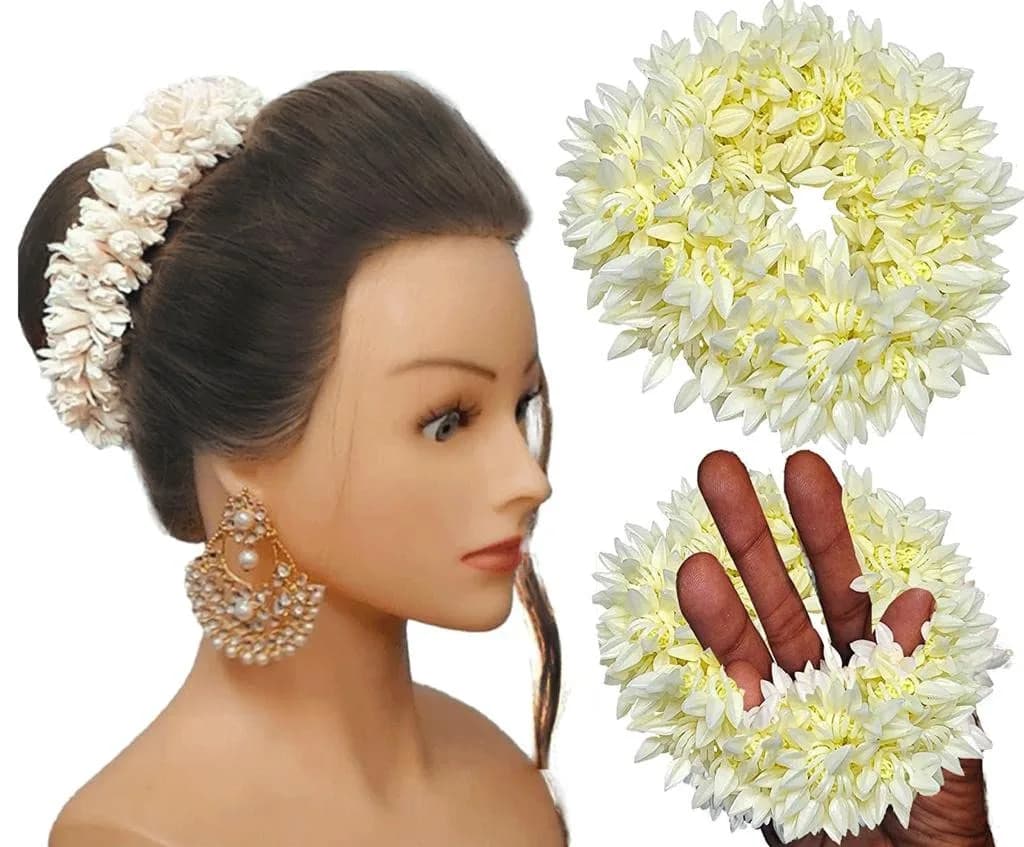 Huntlie Artificial Mogra Gajra Hair Accessories 2 Pcs | White, Gentle Hold for Buns & Braids - main product image