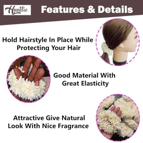 Huntlie Artificial Mogra Gajra Hair Accessories 2 Pcs | White, Gentle Hold for Buns & Braids thumbnail 4