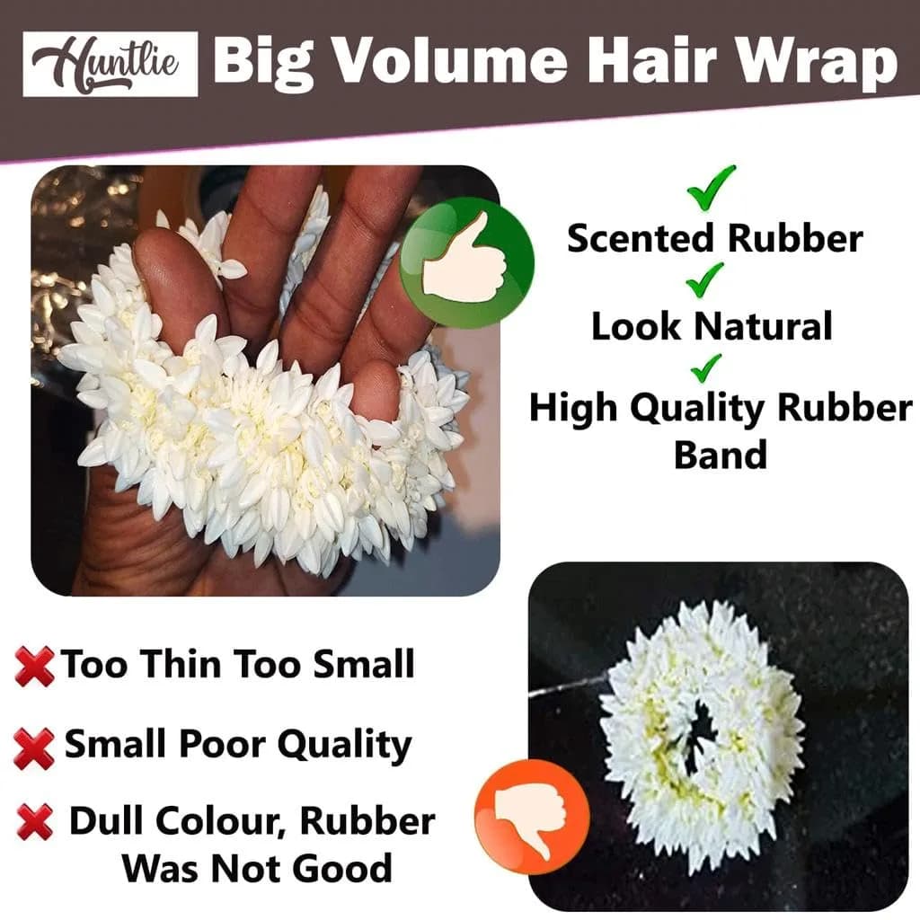 Huntlie Artificial Mogra Gajra Hair Accessories 2 Pcs | White, Gentle Hold for Buns & Braids - view 5