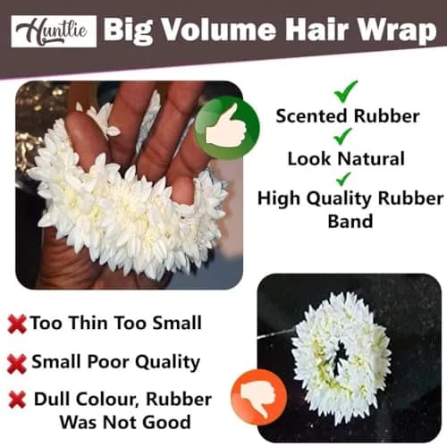 Huntlie Artificial Mogra Gajra Hair Accessories 2 Pcs | White, Gentle Hold for Buns & Braids thumbnail 5