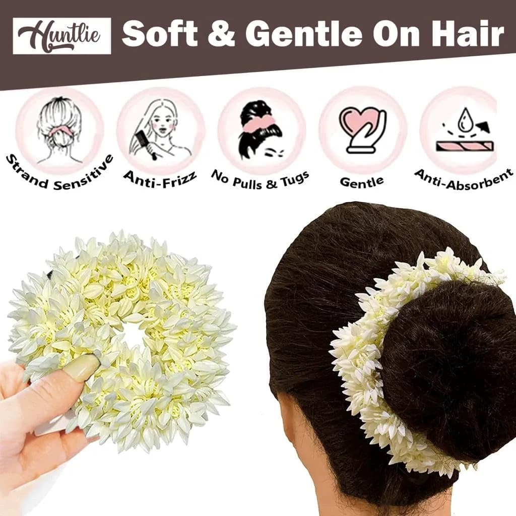 Huntlie Artificial Mogra Gajra Hair Accessories 2 Pcs | White, Gentle Hold for Buns & Braids - view 6