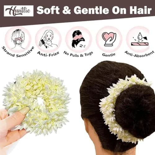 Huntlie Artificial Mogra Gajra Hair Accessories 2 Pcs | White, Gentle Hold for Buns & Braids thumbnail 6