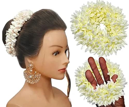Huntlie Artificial Mogra Gajra Hair Accessories 2 Pcs | White, Gentle Hold for Buns & Braids thumbnail 1