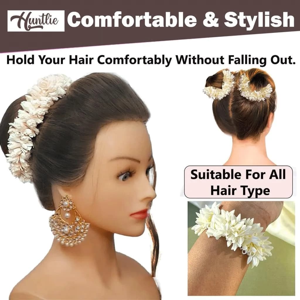 Huntlie Artificial Mogra Gajra Hair Accessories 2 Pcs | White, Gentle Hold for Buns & Braids - view 2