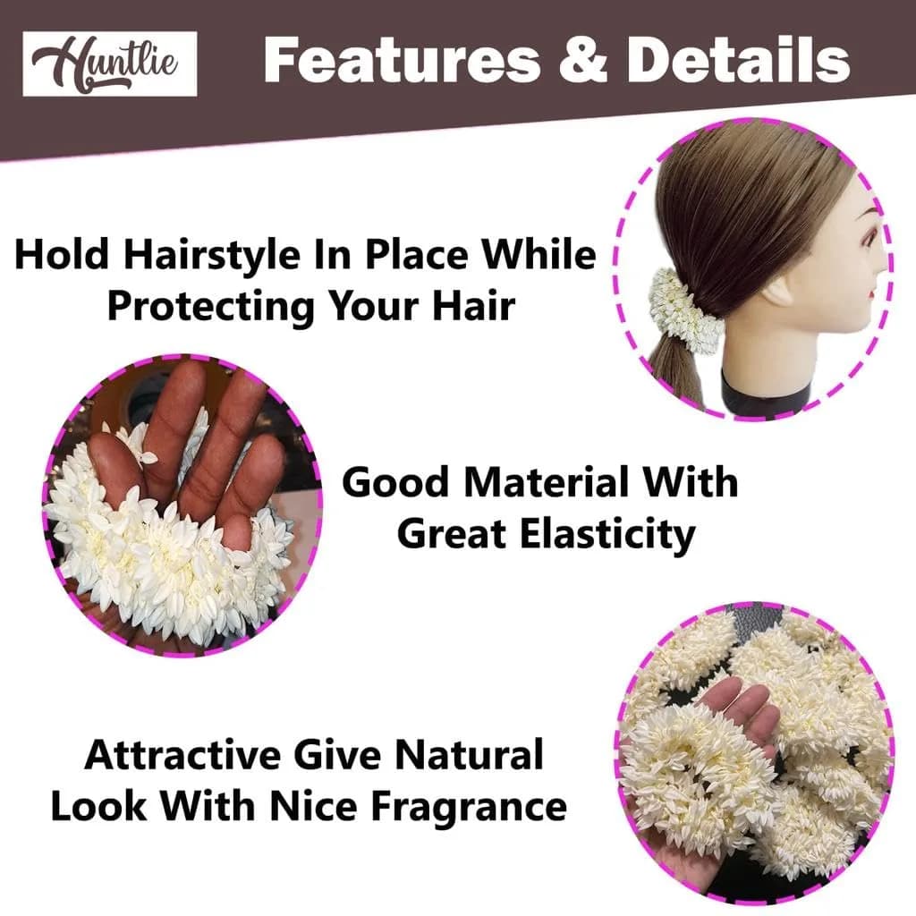 Huntlie Artificial Mogra Gajra Hair Accessories 2 Pcs | White, Gentle Hold for Buns & Braids - view 4
