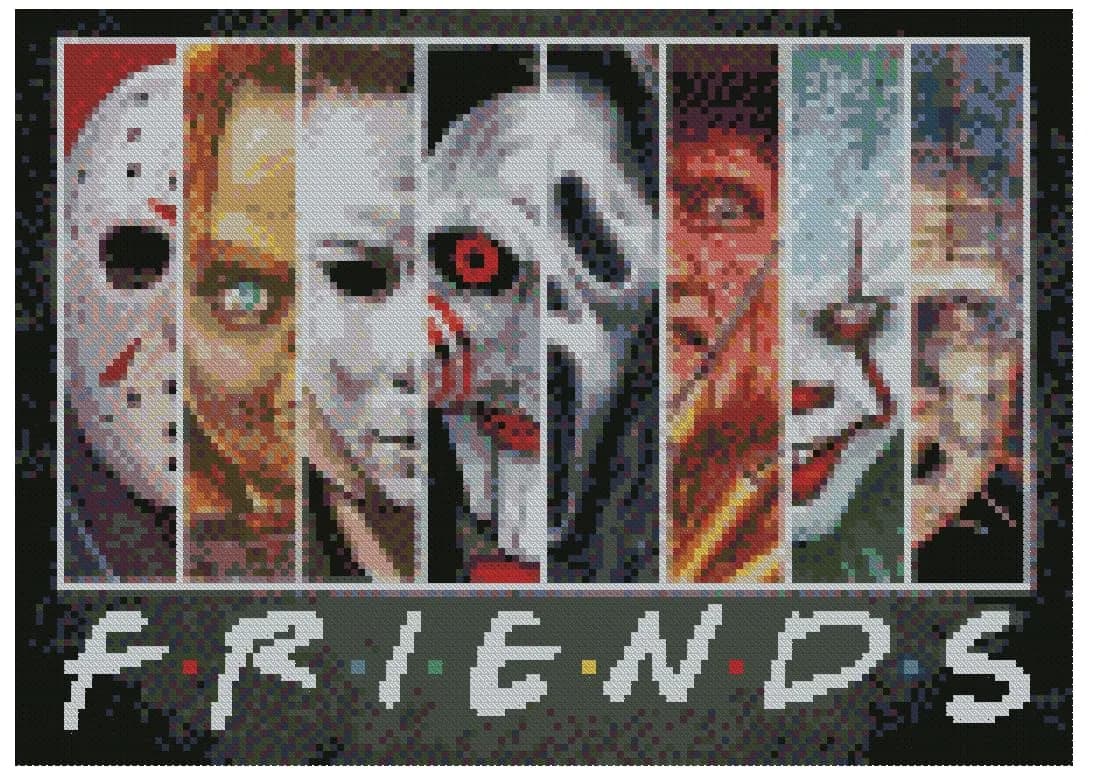 Paintcolor Halloween Horror Stamped Cross Stitch Kit for Adults Beginners 30x40cm (11.8x15.8inch) | Includes Pre-Printed Fabric, Threads, Needles — halloween cross stitch