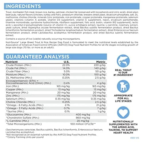NutriSource Large Breed Trout & Rice Dog Food 11.8kg | Supports Digestion & Heart thumbnail 6