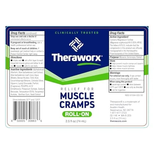 Theraworx Relief for Muscle Cramps Roll-On 74ml (2.5 Fl Oz) | Fast-Acting Magnesium Sulfate for Leg Cramps & Spasms thumbnail 2