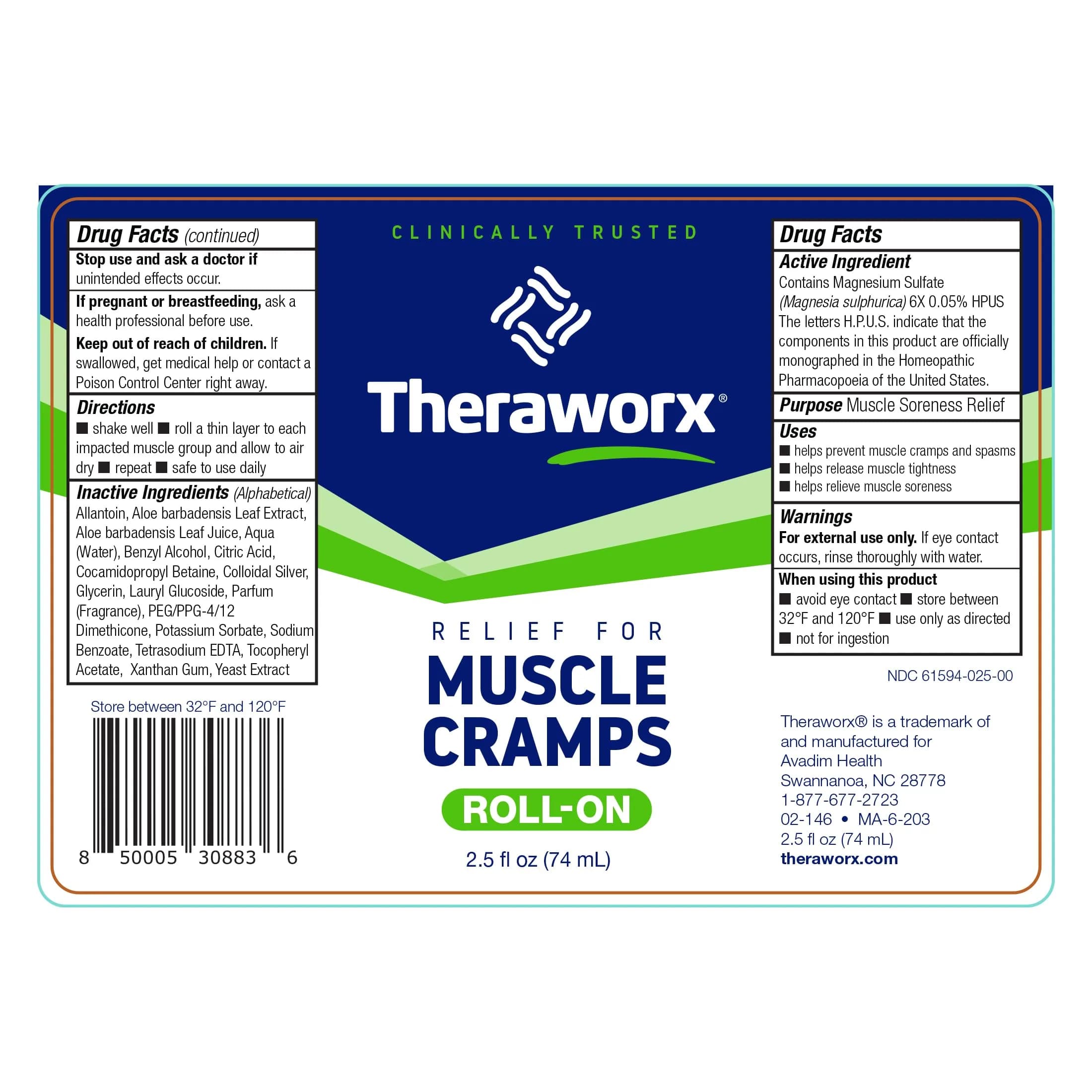 Theraworx Relief for Muscle Cramps Roll-On 74ml (2.5 Fl Oz) | Fast-Acting Magnesium Sulfate for Leg Cramps & Spasms - view 2