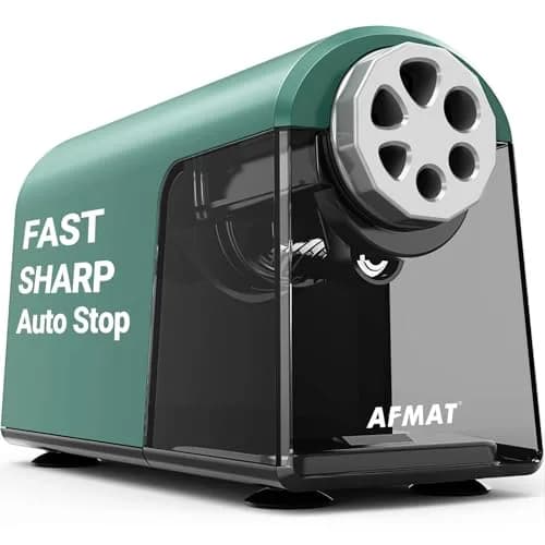 AFMAT PSX2 Heavy Duty Electric Pencil Sharpener 6 Holes | Auto Stop, Super Fast, Classroom Use, Green thumbnail 1