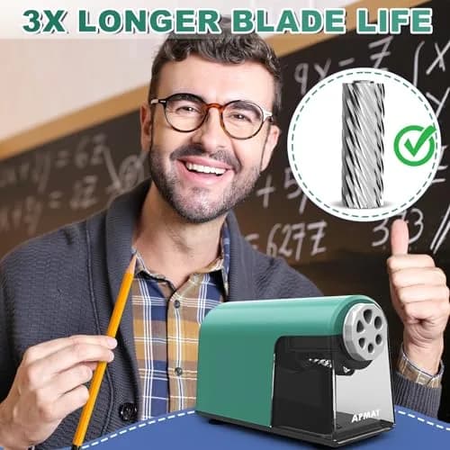 AFMAT PSX2 Heavy Duty Electric Pencil Sharpener 6 Holes | Auto Stop, Super Fast, Classroom Use, Green thumbnail 4