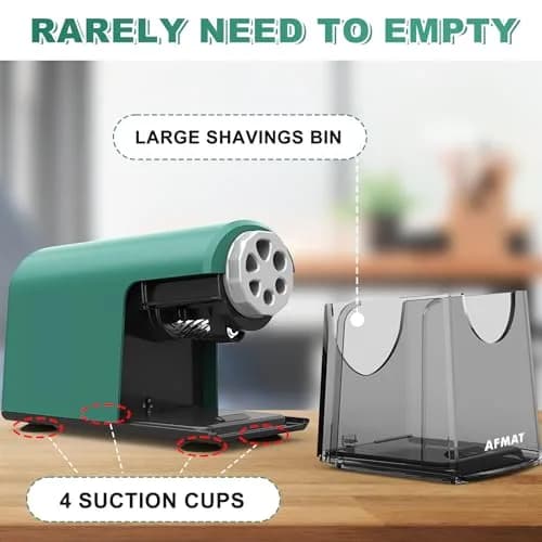 AFMAT PSX2 Heavy Duty Electric Pencil Sharpener 6 Holes | Auto Stop, Super Fast, Classroom Use, Green thumbnail 6