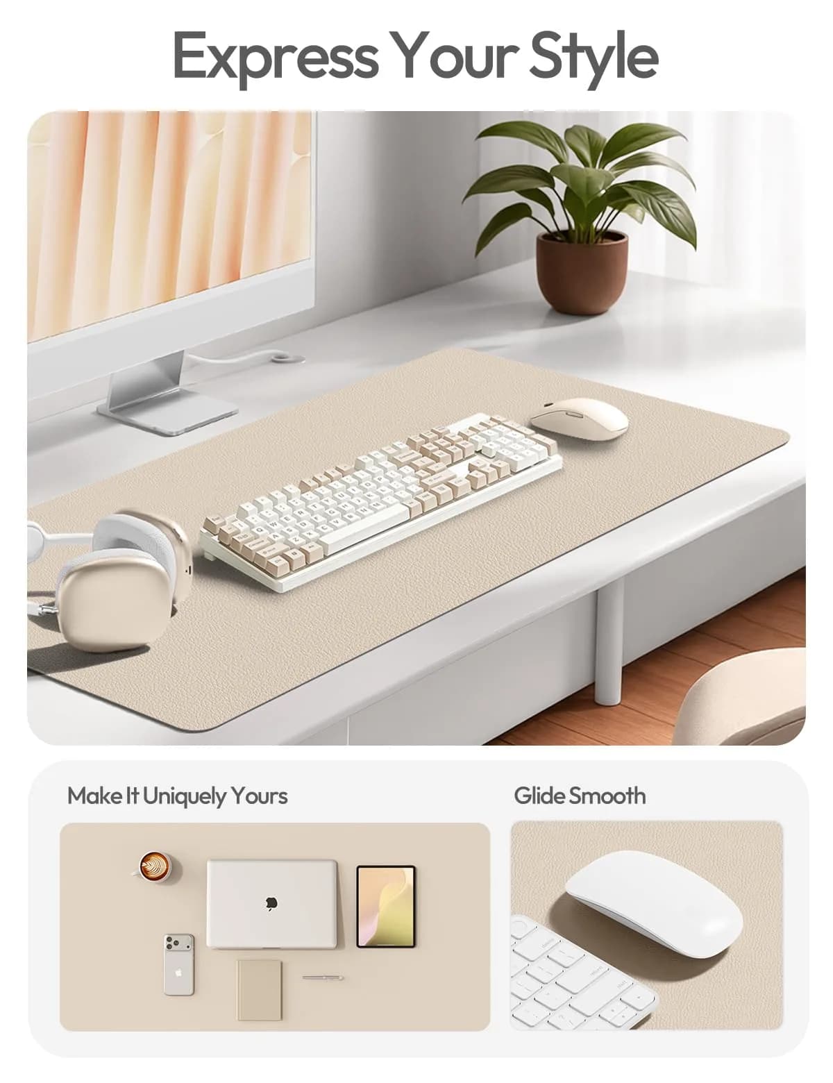YSAGi PU Leather Desk Pad Protector, Large Mouse Pad, Eggshell (23.6" x 13.8" / 60cm x 35cm) - view 2