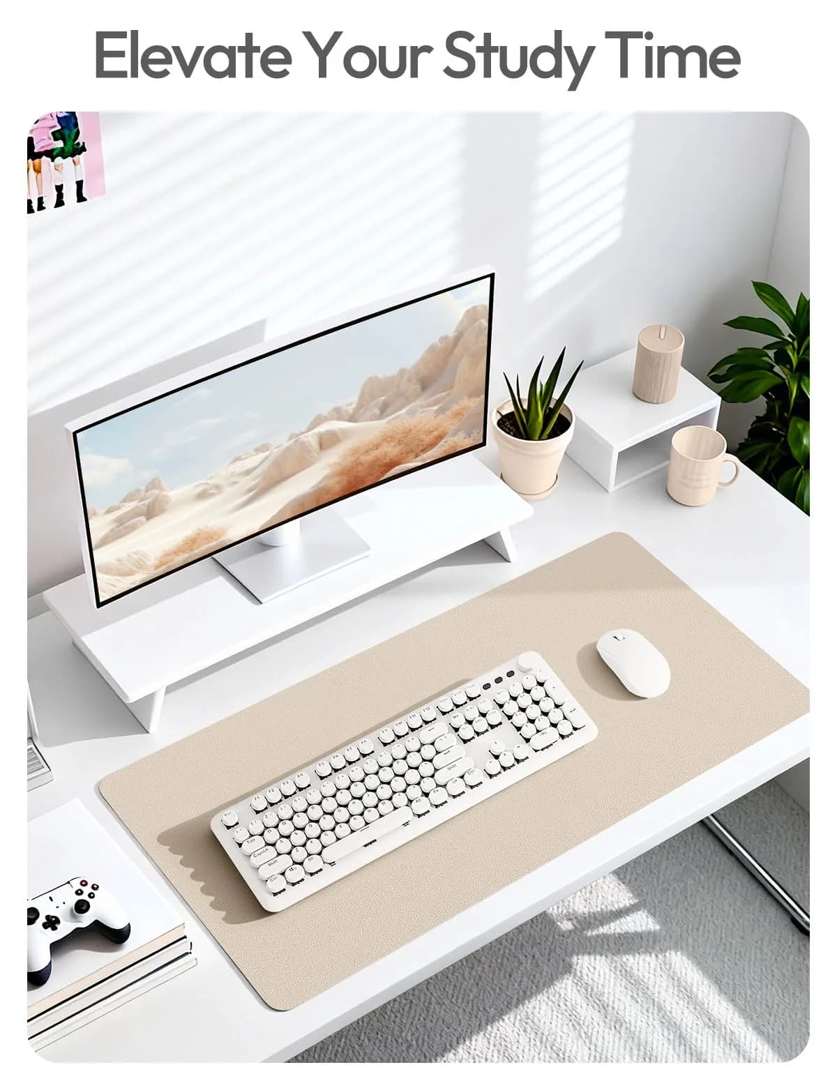 YSAGi PU Leather Desk Pad Protector, Large Mouse Pad, Eggshell (23.6" x 13.8" / 60cm x 35cm) - view 6