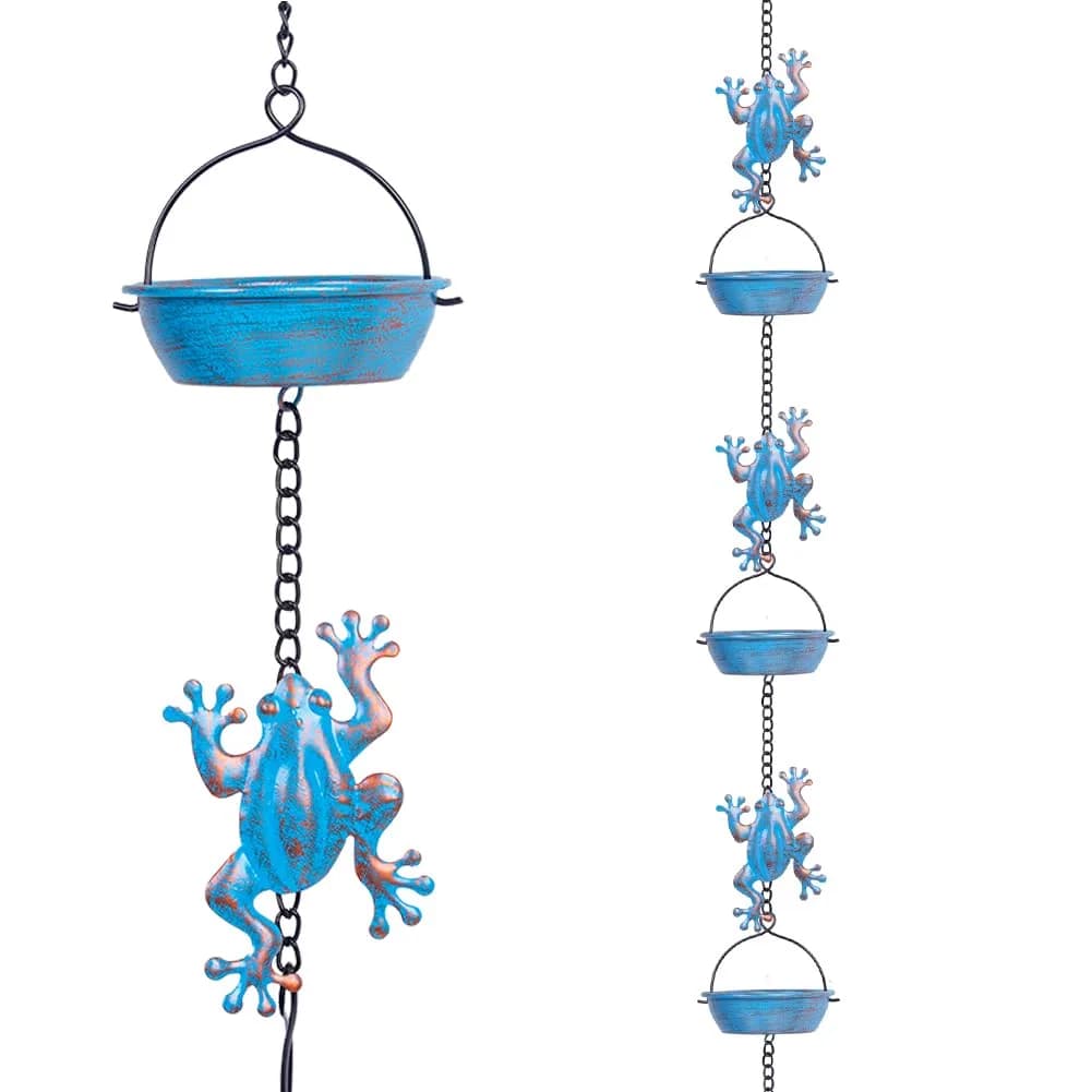 giole 11ft (3.35m) Green Metal Rain Chain with 12 Cups | Serene Ambiance for Gardens & Patios — Frog Blue