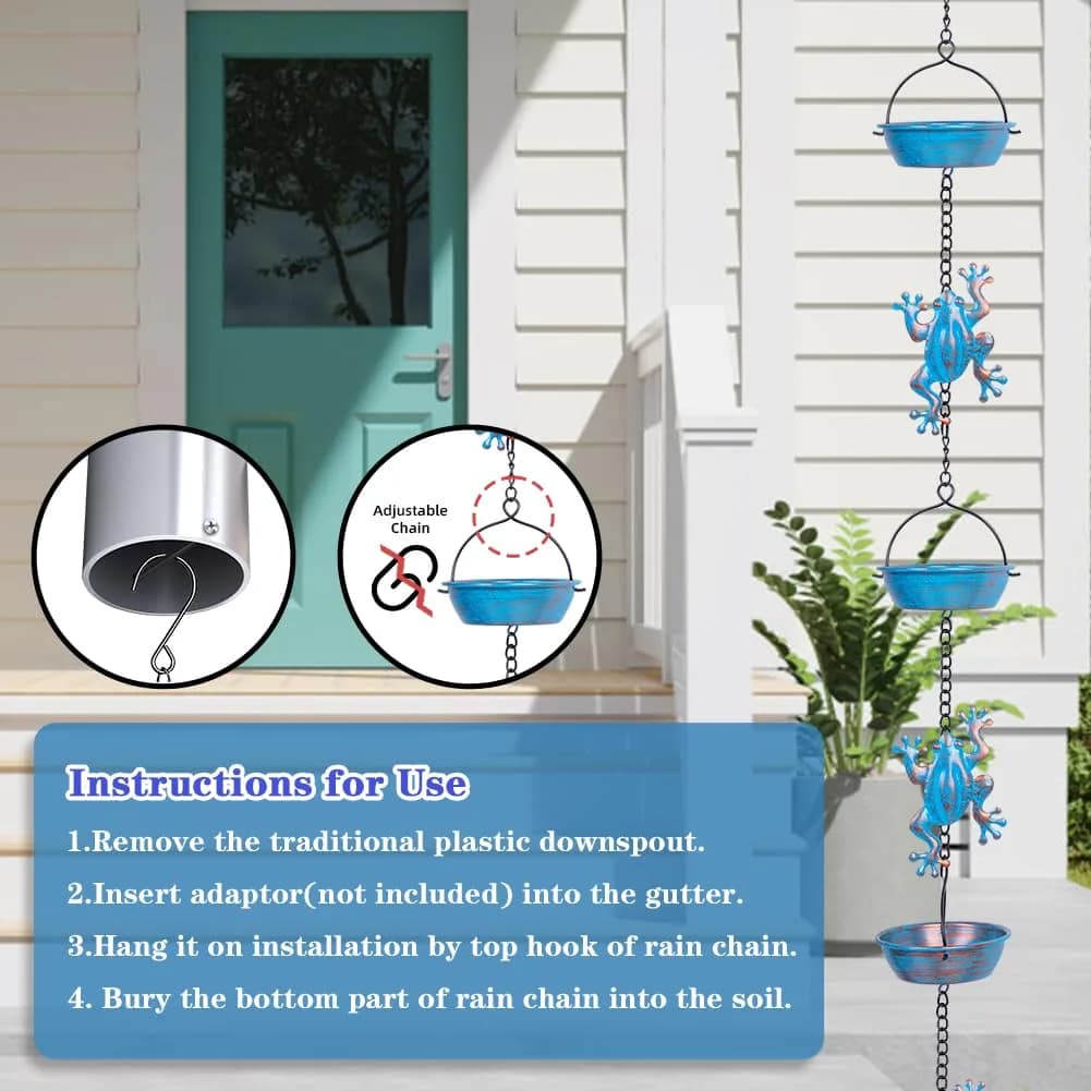giole Frog Rain Chains 3.47m (11.4ft) | Decorative Metal Downspout Alternative for Indian Homes - view 5