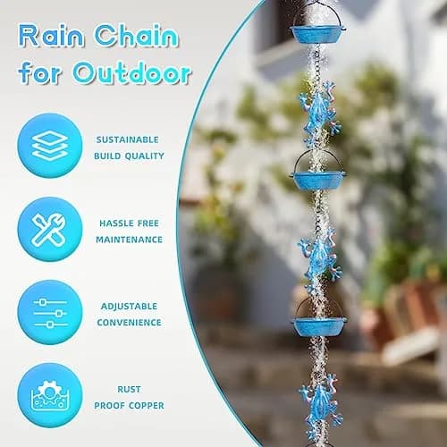 giole Frog Rain Chains 3.47m (11.4ft) | Decorative Metal Downspout Alternative for Indian Homes thumbnail 3