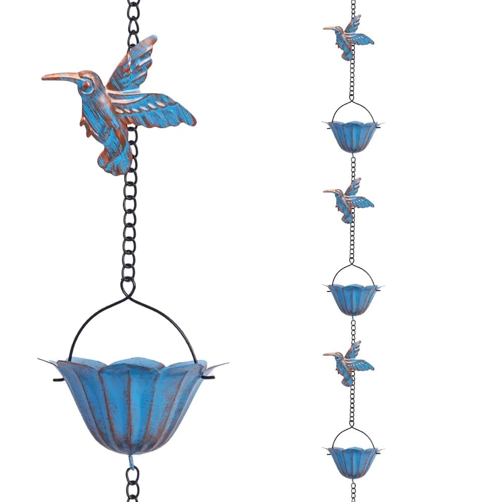 giole Hummingbird Rain Chain 2.27 kg (5 lb) | 12 Cups & 11 Hummingbirds, 3.96 m (13.4 ft) Length | Decorative Gutter Alternative