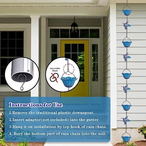 giole Hummingbird Rain Chain 2.27 kg (5 lb) | 12 Cups & 11 Hummingbirds, 3.96 m (13.4 ft) Length | Decorative Gutter Alternative thumbnail 4