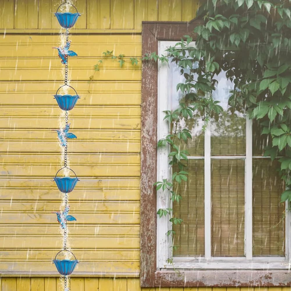 giole Hummingbird Rain Chain 2.27 kg (5 lb) | 12 Cups & 11 Hummingbirds, 3.96 m (13.4 ft) Length | Decorative Gutter Alternative - view 5