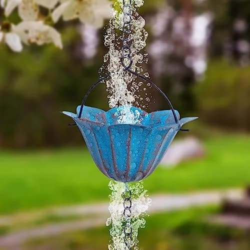 giole Hummingbird Rain Chain 2.27 kg (5 lb) | 12 Cups & 11 Hummingbirds, 3.96 m (13.4 ft) Length | Decorative Gutter Alternative thumbnail 6