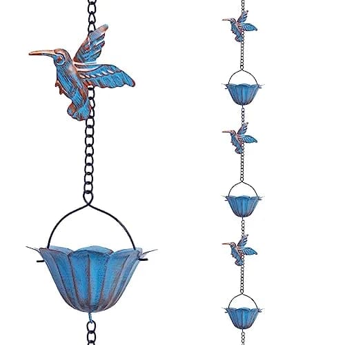 giole Hummingbird Rain Chain 2.27 kg (5 lb) | 12 Cups & 11 Hummingbirds, 3.96 m (13.4 ft) Length | Decorative Gutter Alternative thumbnail 1