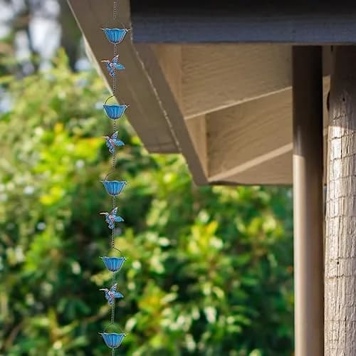 giole Hummingbird Rain Chain 2.27 kg (5 lb) | 12 Cups & 11 Hummingbirds, 3.96 m (13.4 ft) Length | Decorative Gutter Alternative thumbnail 7