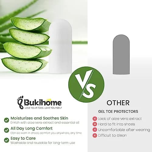 Bukihome Silicone Toe Protectors - 12 Pack Gel Toe Sleeves for Pain Relief & Protection (8L + 4S) | Aloe Vera & Essential Oils thumbnail 4