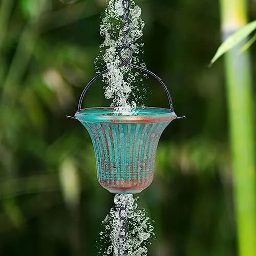 giole 11ft (3.35m) Green Metal Rain Chain with 12 Cups | Serene Ambiance for Gardens & Patios thumbnail 5