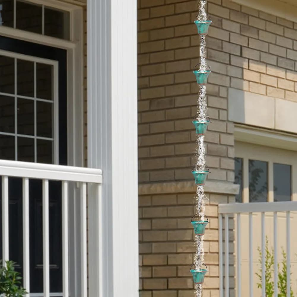 giole 11ft (3.35m) Green Metal Rain Chain with 12 Cups | Serene Ambiance for Gardens & Patios - view 6
