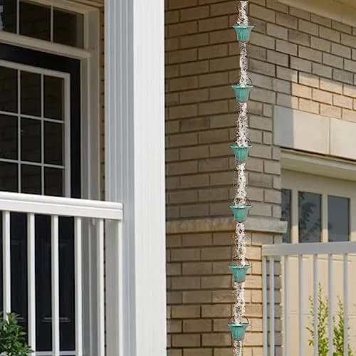 giole 11ft (3.35m) Green Metal Rain Chain with 12 Cups | Serene Ambiance for Gardens & Patios thumbnail 6