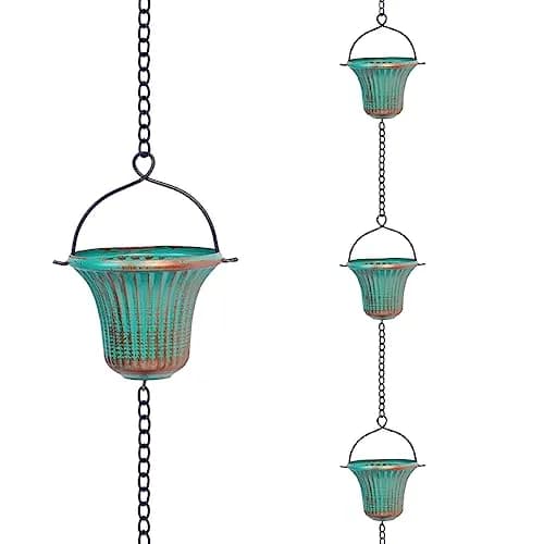 giole 11ft (3.35m) Green Metal Rain Chain with 12 Cups | Serene Ambiance for Gardens & Patios thumbnail 1