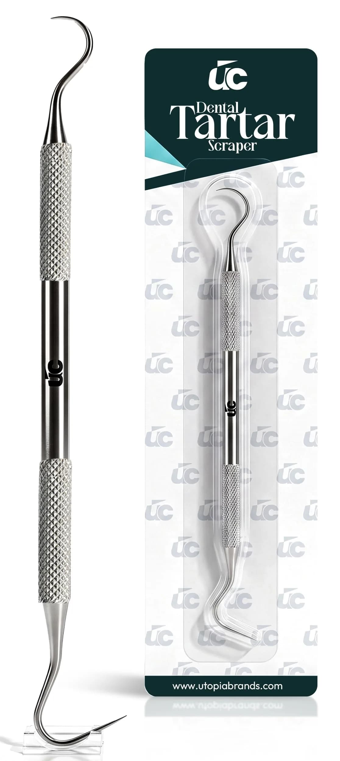 Utopia Care Professional Plaque Remover Tool 6.5 Inch Double-Sided Stainless Steel | Tartar Scraper for Teeth Cleaning — Silver