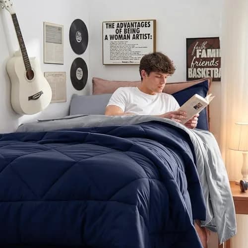 HEVUMYI 5-Piece Twin Comforter Set Navy Blue & Grey 173cm x 224cm (68" x 88") | Cloud-Like Microfiber Bedding for All Seasons thumbnail 5