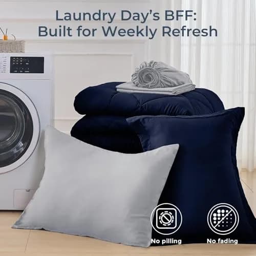HEVUMYI 5-Piece Twin Comforter Set Navy Blue & Grey 173cm x 224cm (68" x 88") | Cloud-Like Microfiber Bedding for All Seasons thumbnail 7