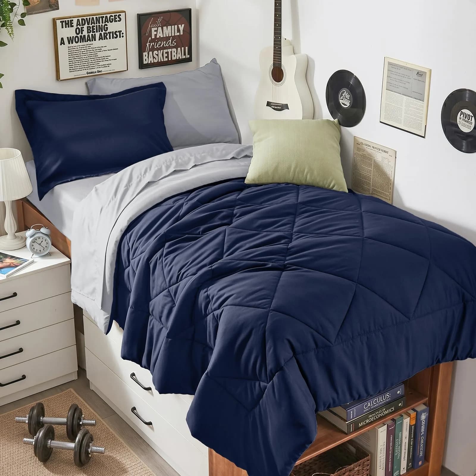 HEVUMYI 5-Piece Twin Comforter Set Navy Blue & Grey 173cm x 224cm (68" x 88") | Cloud-Like Microfiber Bedding for All Seasons - main product image