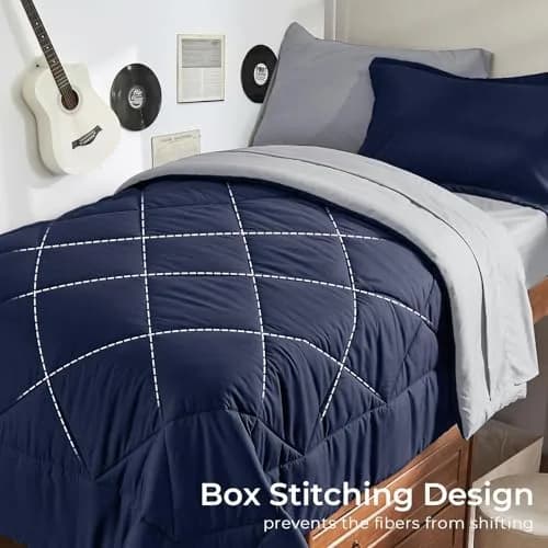 HEVUMYI 5-Piece Twin Comforter Set Navy Blue & Grey 173cm x 224cm (68" x 88") | Cloud-Like Microfiber Bedding for All Seasons thumbnail 3