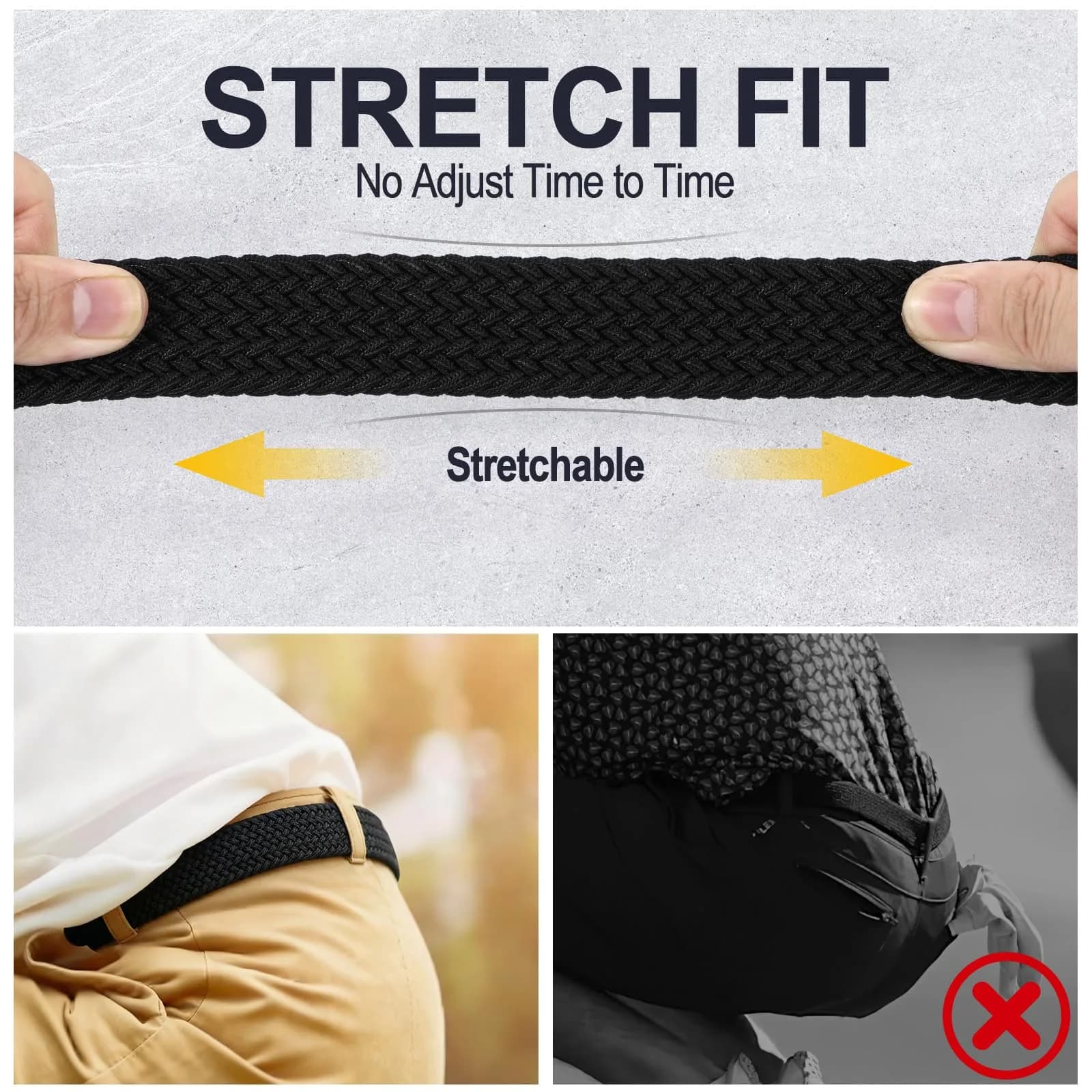 XZQTIVE Braided Stretch Belt for Men & Women, 3.5cm (1.38in) Wide, Adjustable Fit for Waist 42-46in | Breathable Elastic Woven Belt - view 7