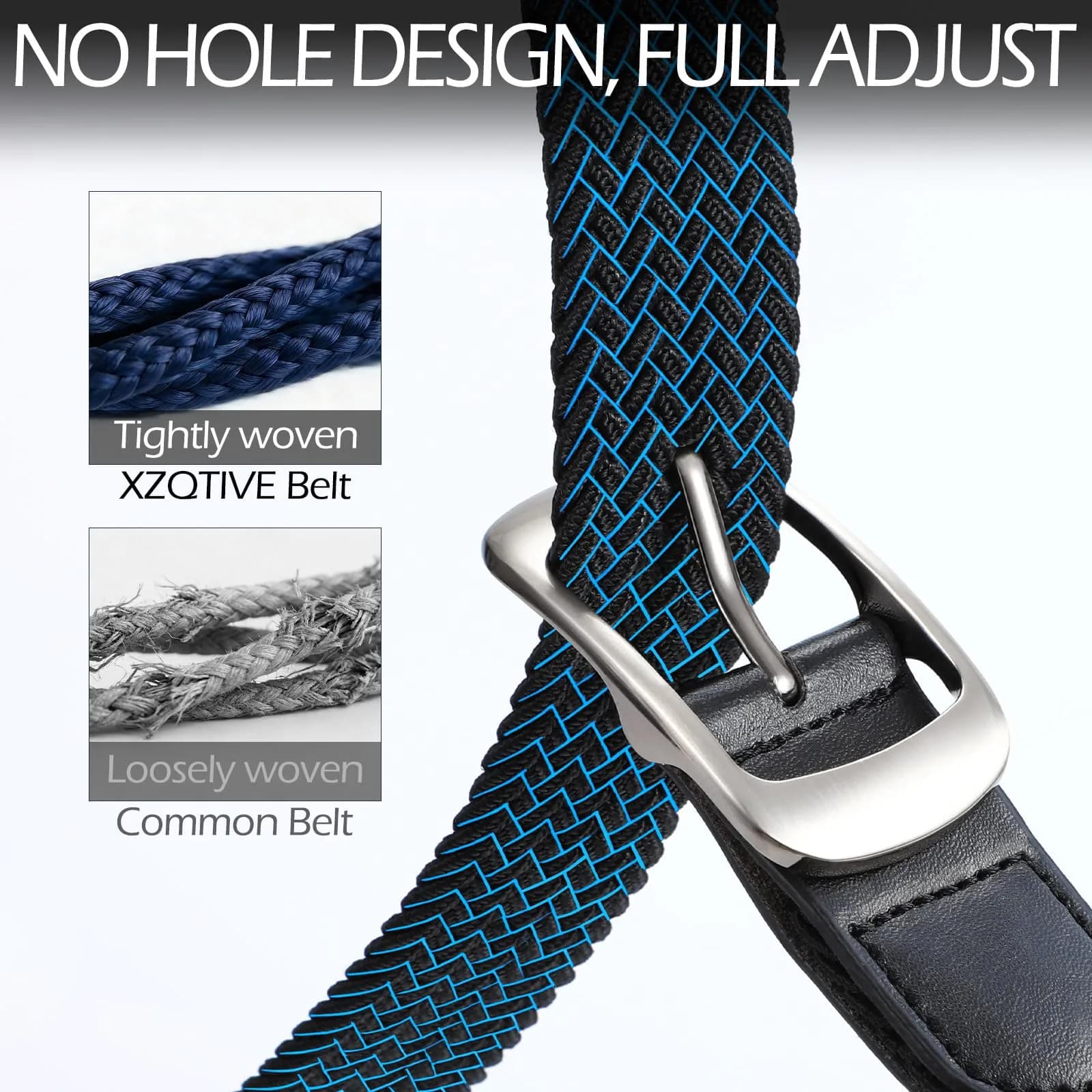XZQTIVE Braided Stretch Belt for Men & Women, 3.5cm (1.38in) Wide, Adjustable Fit for Waist 42-46in | Breathable Elastic Woven Belt - view 4