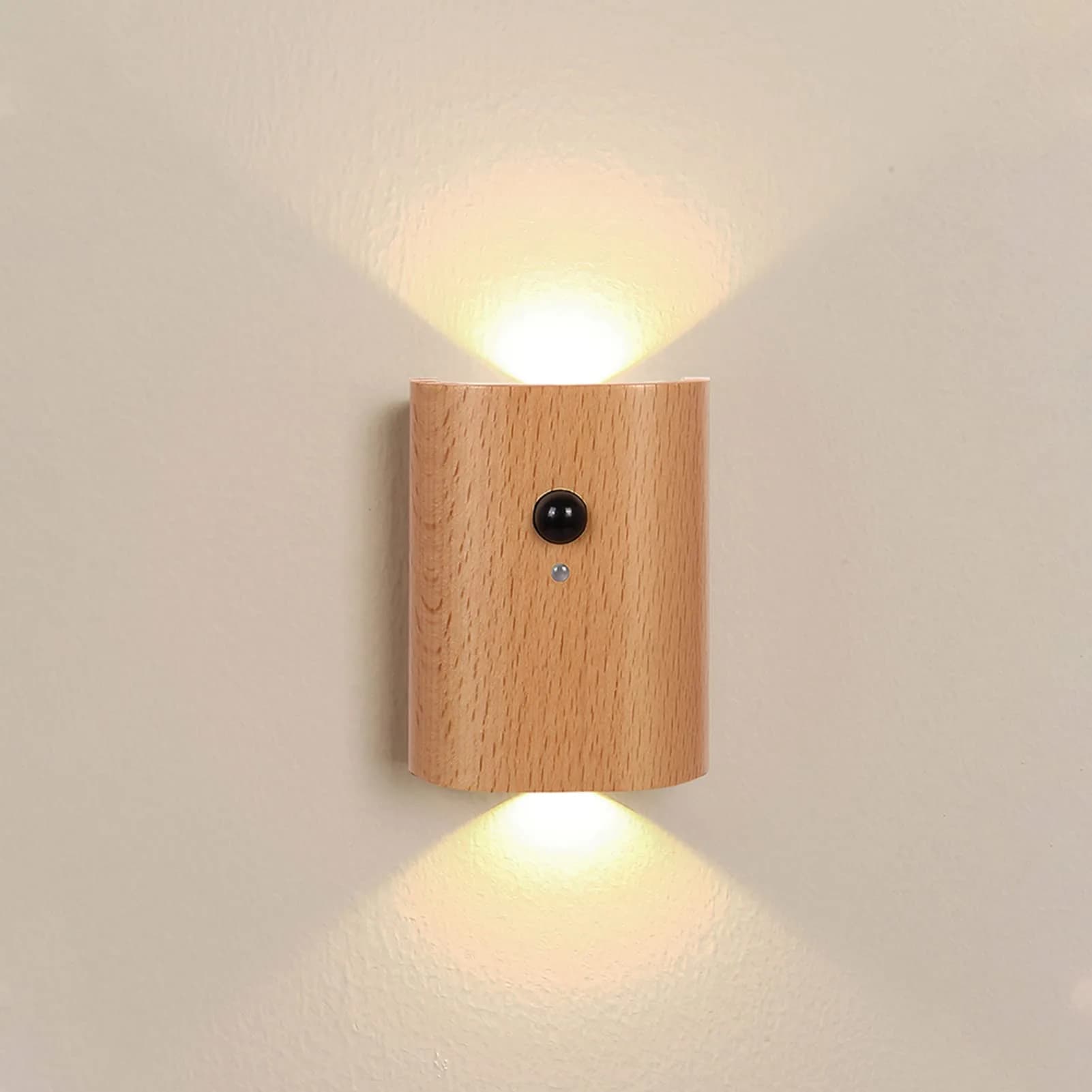 LANDGOO Wood Step Light, Motion Sensor, Rechargeable, Beech Wood | Warm 2700K Night Light with Infrared Sensor - main product image