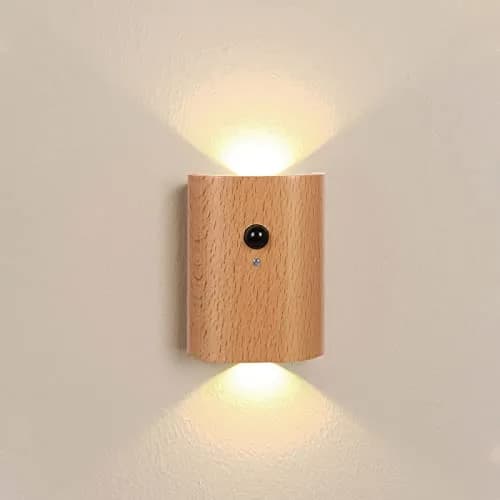 LANDGOO Wood Step Light, Motion Sensor, Rechargeable, Beech Wood | Warm 2700K Night Light with Infrared Sensor thumbnail 1
