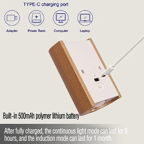 LANDGOO Wood Step Light, Motion Sensor, Rechargeable, Beech Wood | Warm 2700K Night Light with Infrared Sensor thumbnail 5