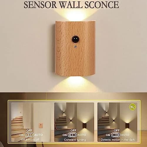 LANDGOO Wood Step Light, Motion Sensor, Rechargeable, Beech Wood | Warm 2700K Night Light with Infrared Sensor thumbnail 2