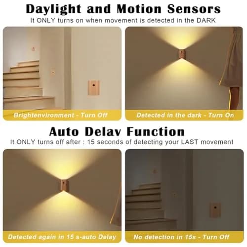 LANDGOO Wood Step Light, Motion Sensor, Rechargeable, Beech Wood | Warm 2700K Night Light with Infrared Sensor thumbnail 3