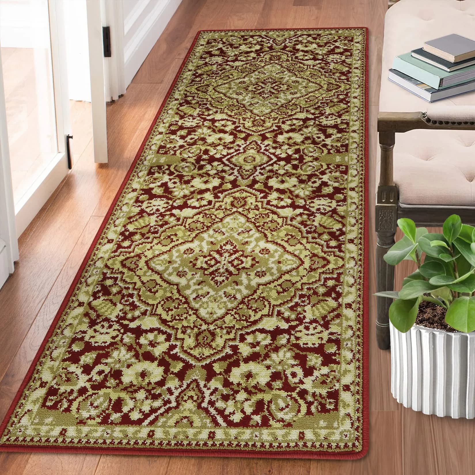 WESTLOOM 2x6 Long Hallway Runner Rug Area Rug Oriental Traditional Area Rug on-Shedding Indoor Area Rug for Living Room Bedroom Entryway, Red | Modern Oriental Style — Red